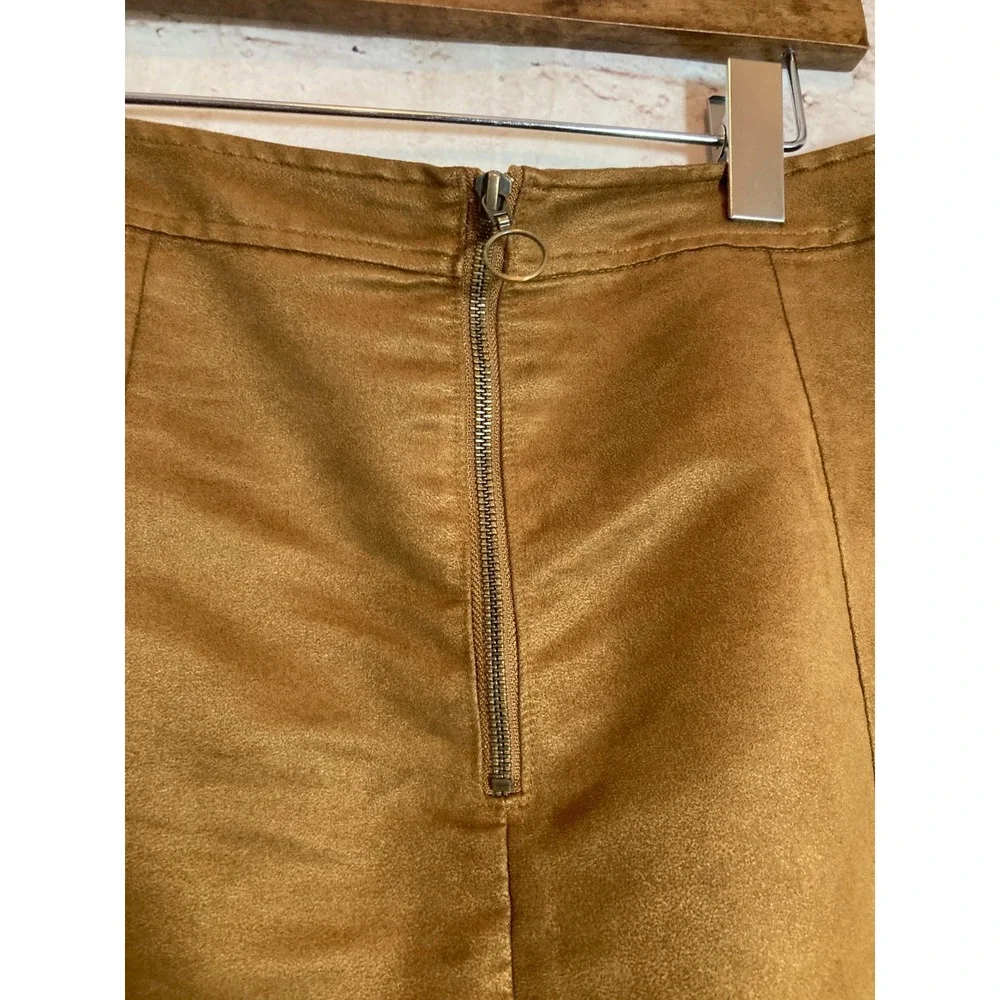 Old Navy Skirt Womens 16 Darkest Gold Microsuede A Line Zip Back Preppy Academia